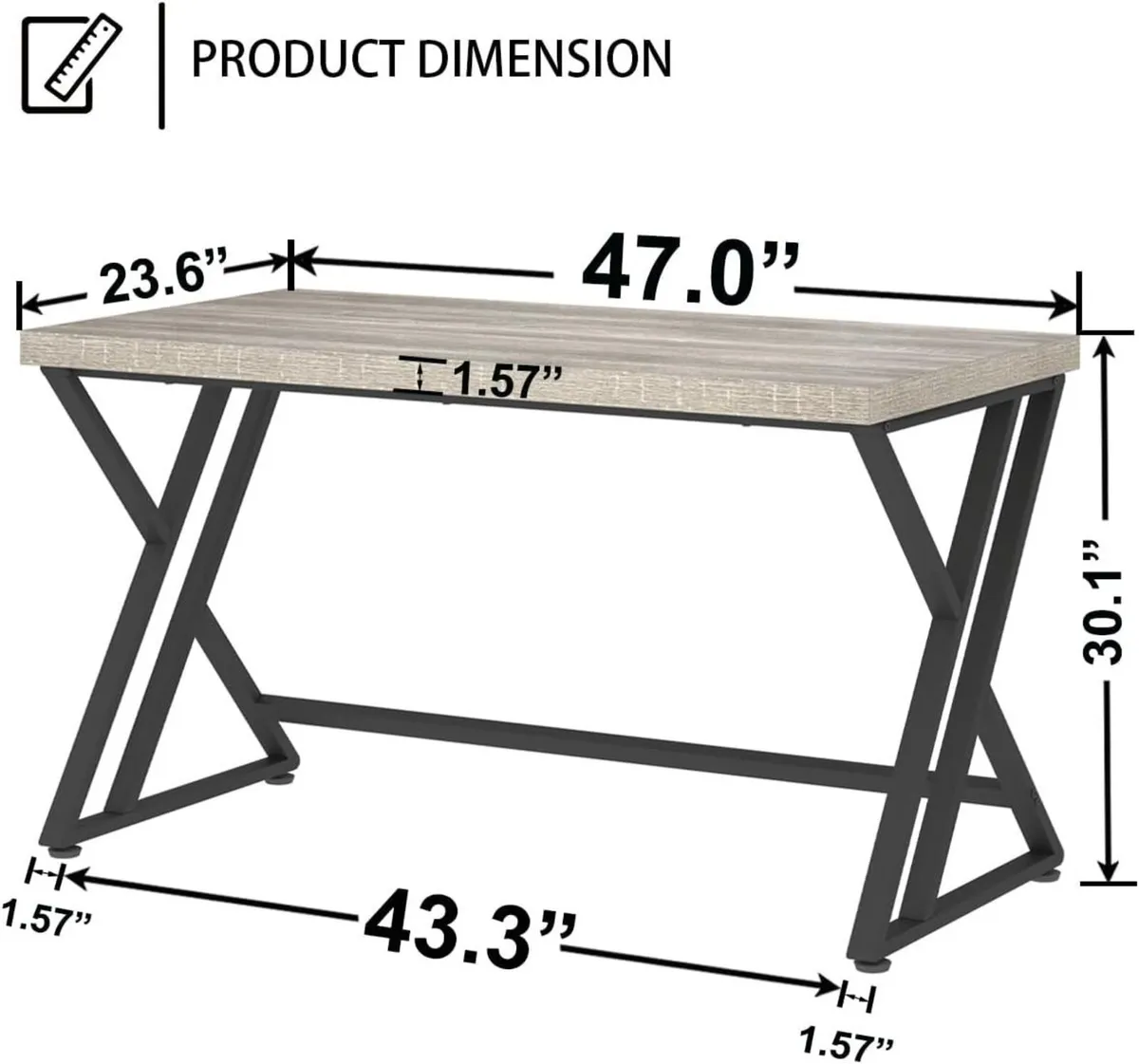 Grey Desk Industrial Wood Home Office Computer - Image 2