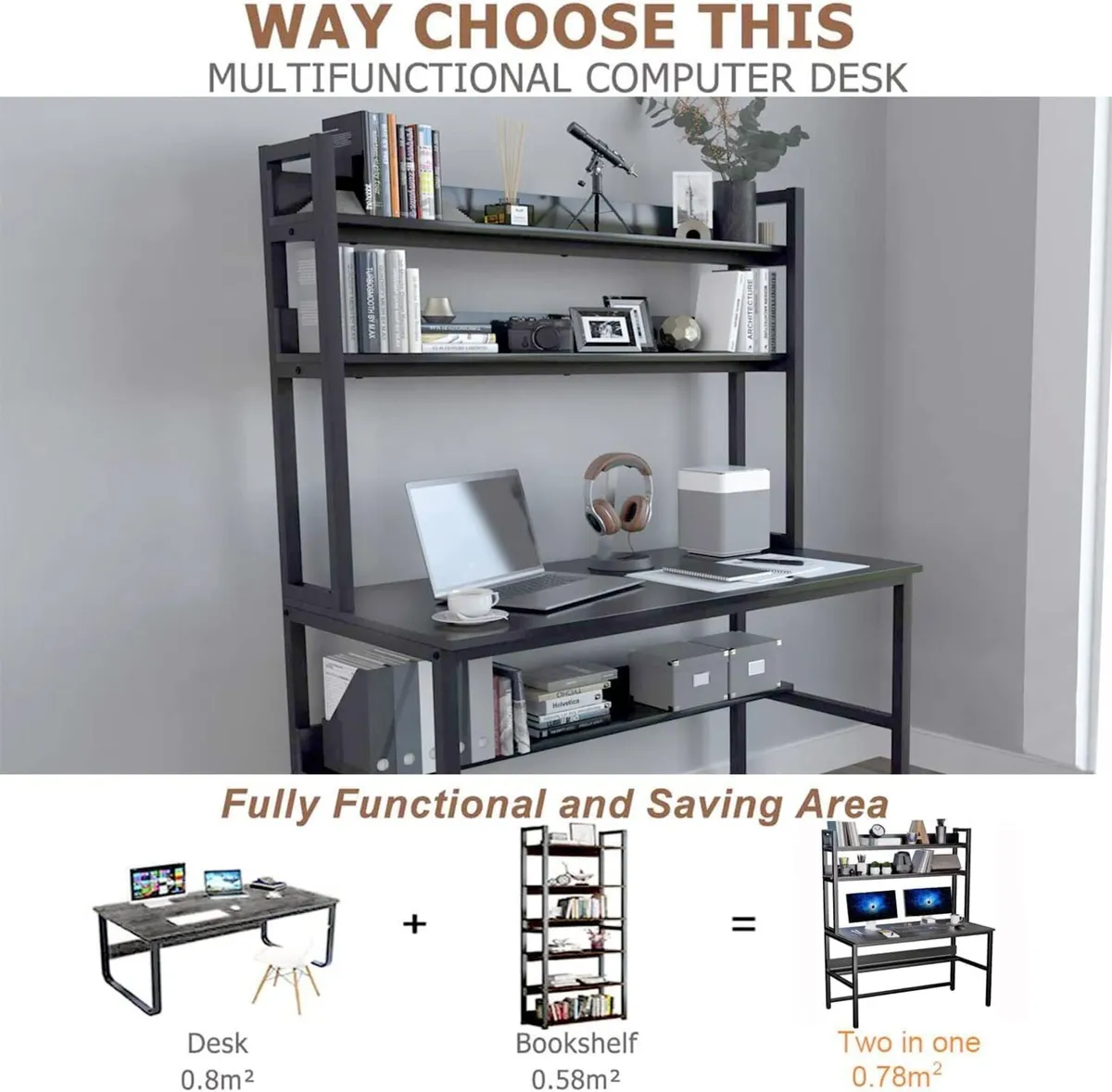 Black Desk with Shelves 120 cm Computer 3-Tier - Image 4