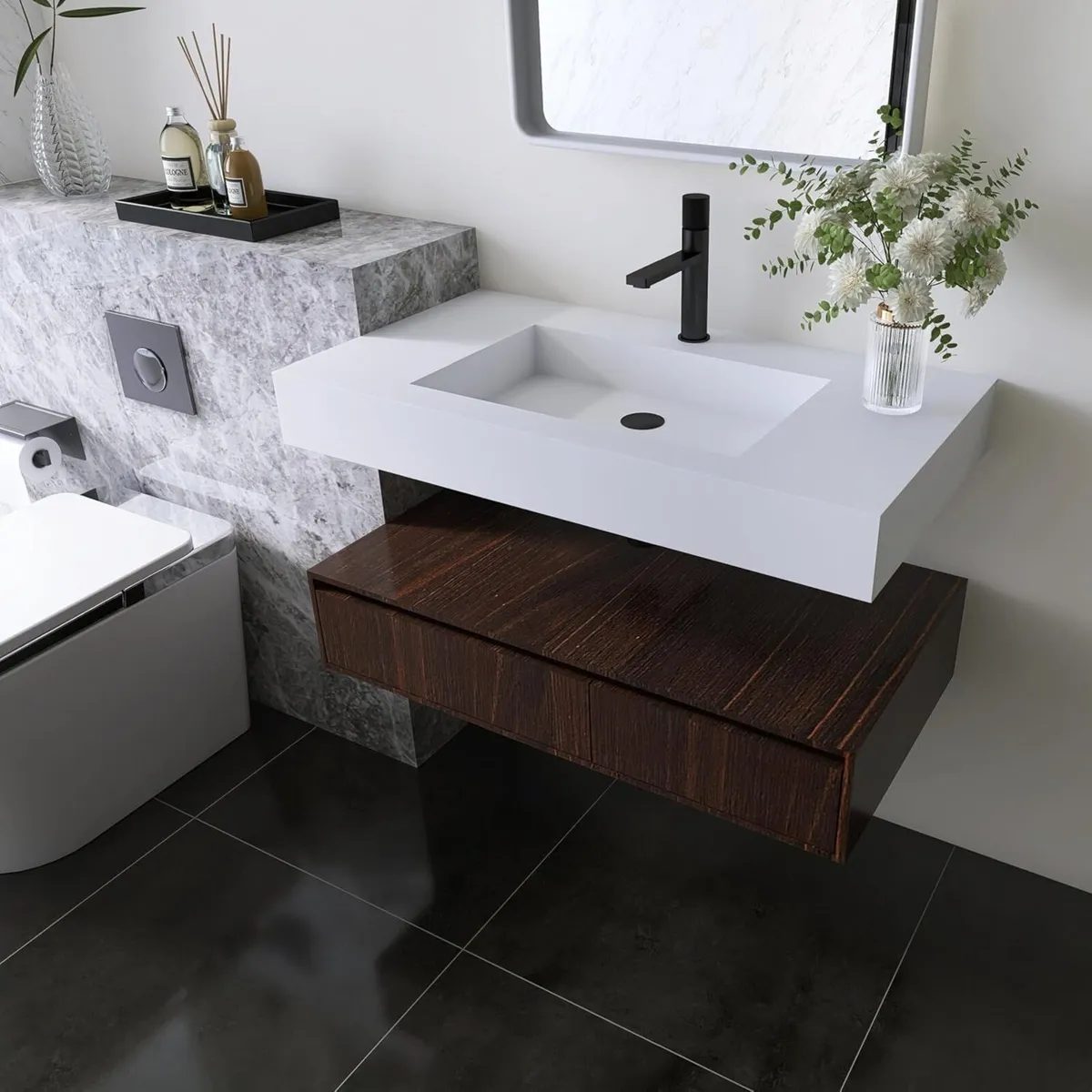 35'' Wall Mount Sink Matte Bathroom Vanity Vessel - Image 1