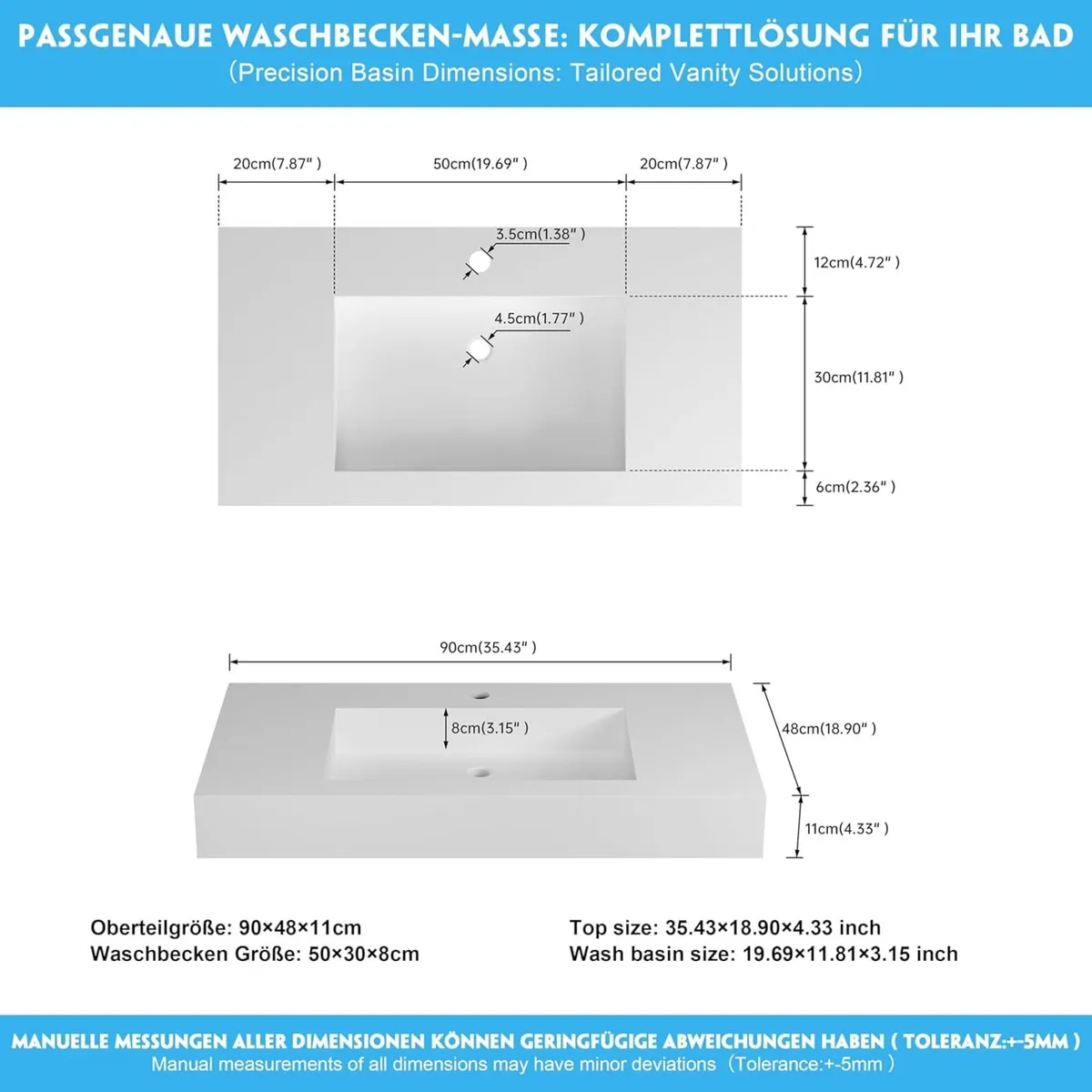 35'' Wall Mount Sink Matte Bathroom Vanity Vessel - Image 2