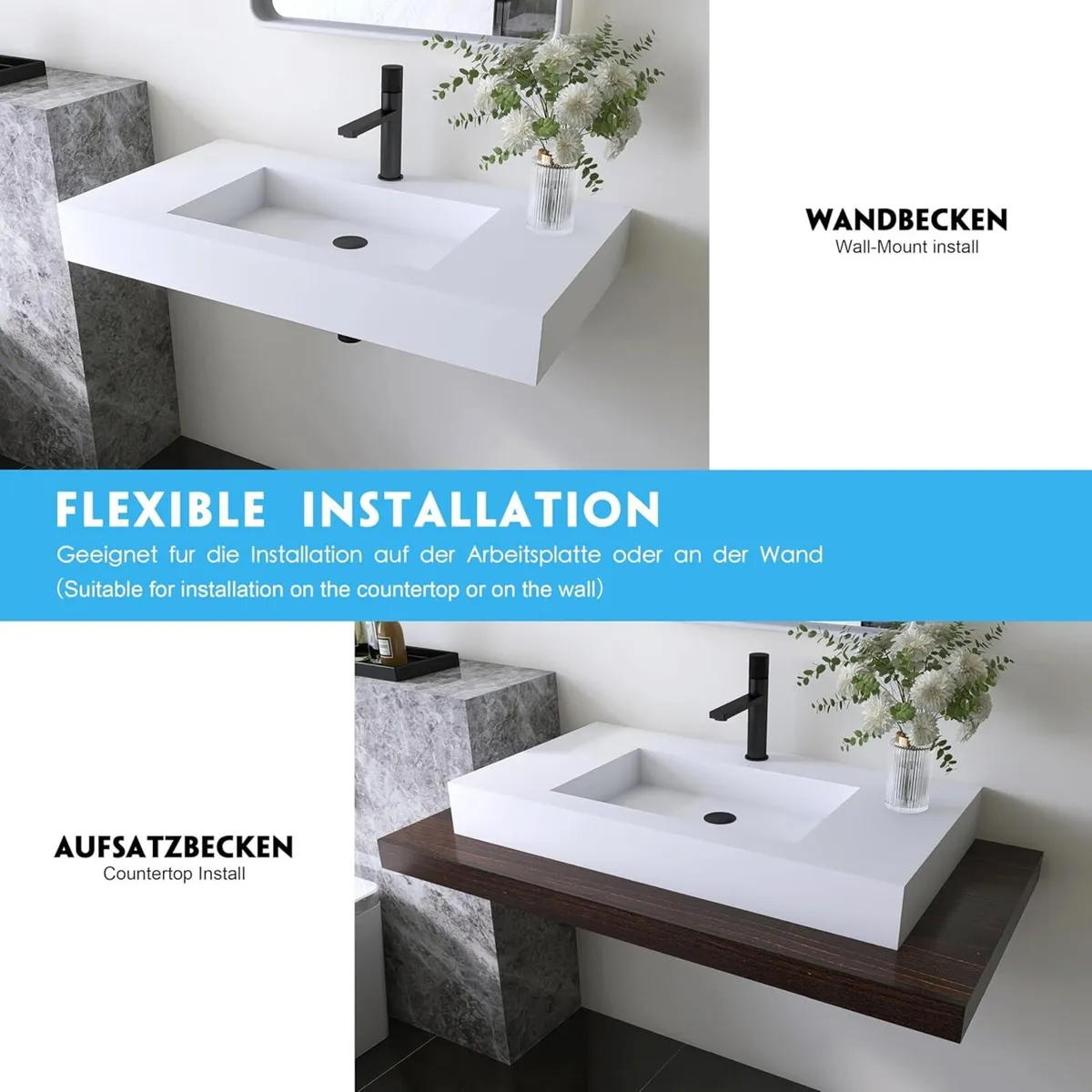 35'' Wall Mount Sink Matte Bathroom Vanity Vessel - Image 3