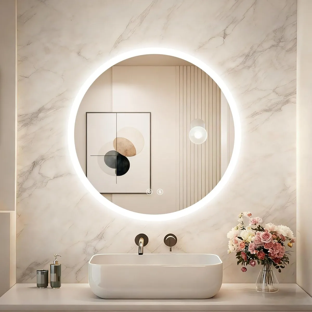 Bathroom Mirror with LED Lights: 500mm Round - Image 1