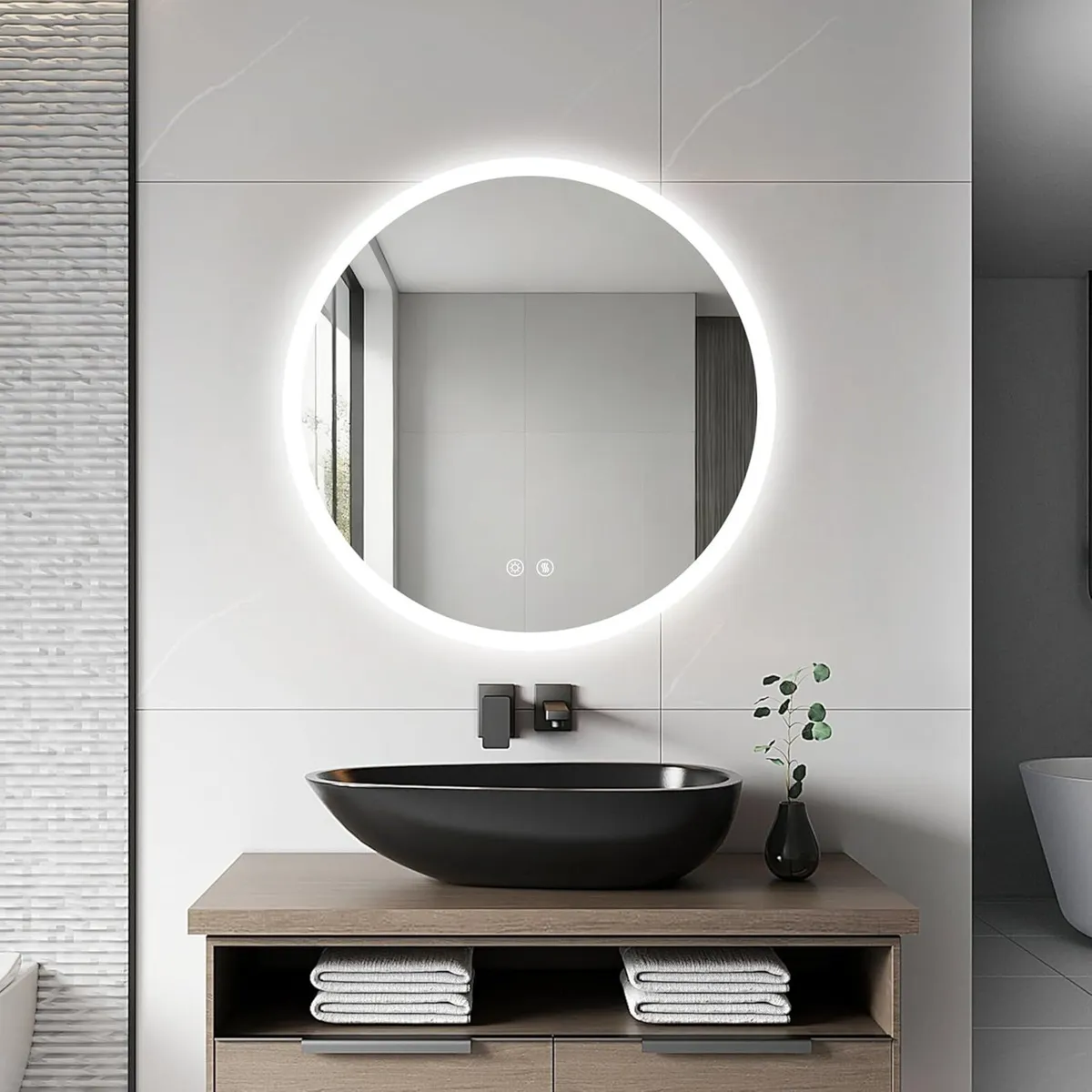 Bathroom Mirror with LED Lights: 500mm Round - Image 3