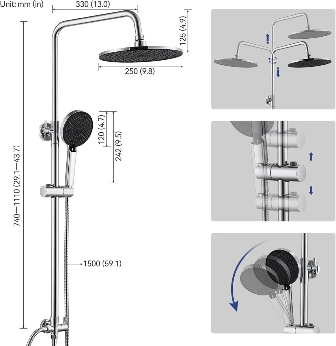 Shower Riser Kit with 10 Round Rainfall Head 4 - Image 2