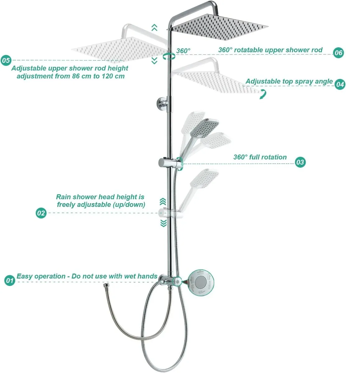 Shower Riser Rail Kit with 10(25cm) Square - Image 3