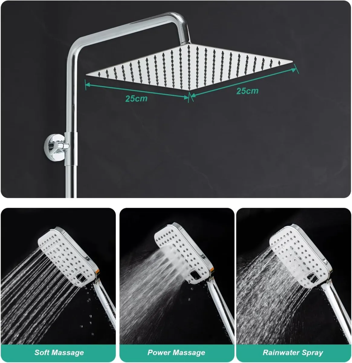 Shower Riser Rail Kit with 10(25cm) Square - Image 4