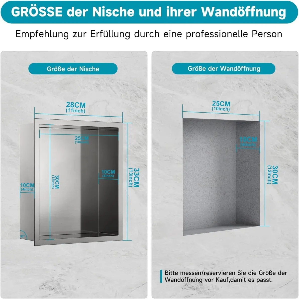 Shower Niche Stainless Steel 25x30cm Wall Insert - Image 3