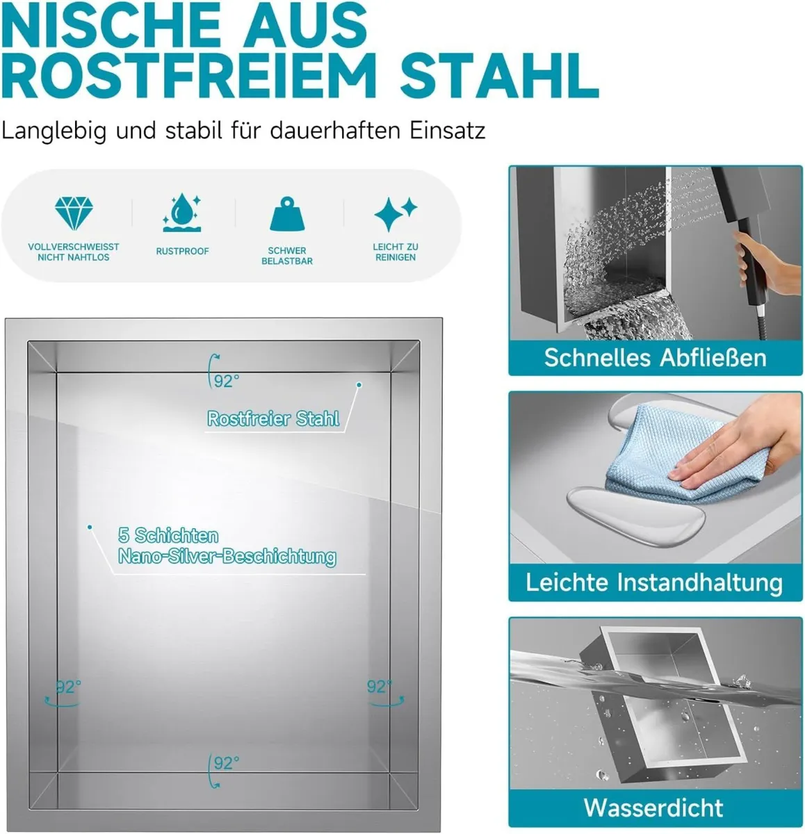 Shower Niche Stainless Steel 25x30cm Wall Insert - Image 4