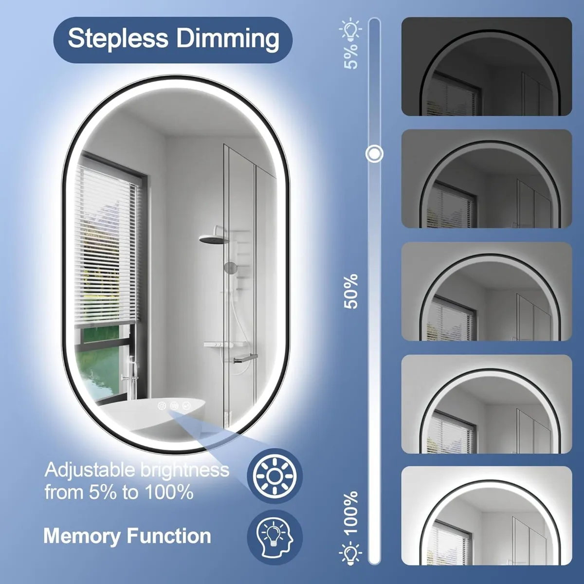 800x500 mm Oval-Bathroom-Mirror-with-LED-Lights - Image 2