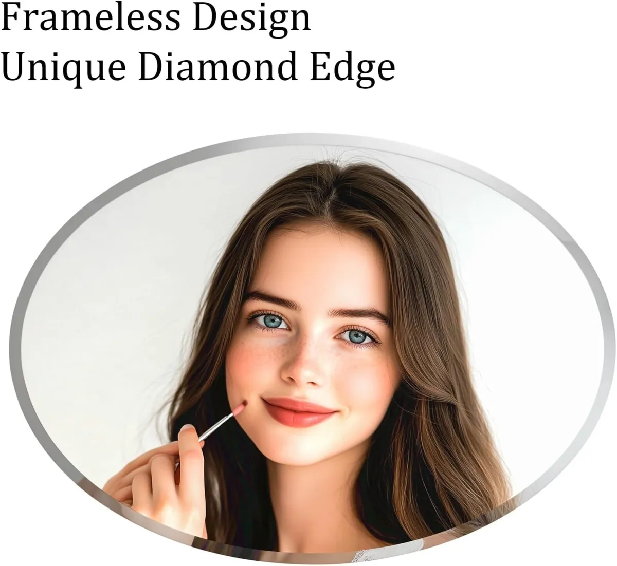 Oval Wall Mirror Silver Frameless : 50 x 70cm - Image 4