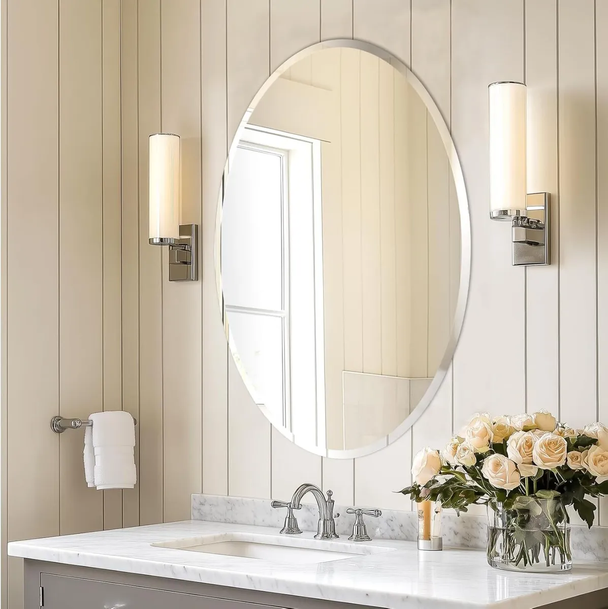 Oval Wall Mirror Silver Frameless : 50 x 70cm - Image 1