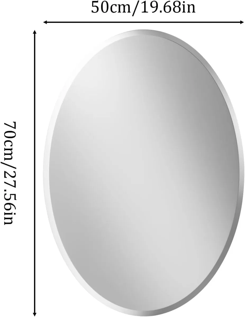 Oval Wall Mirror Silver Frameless : 50 x 70cm - Image 2