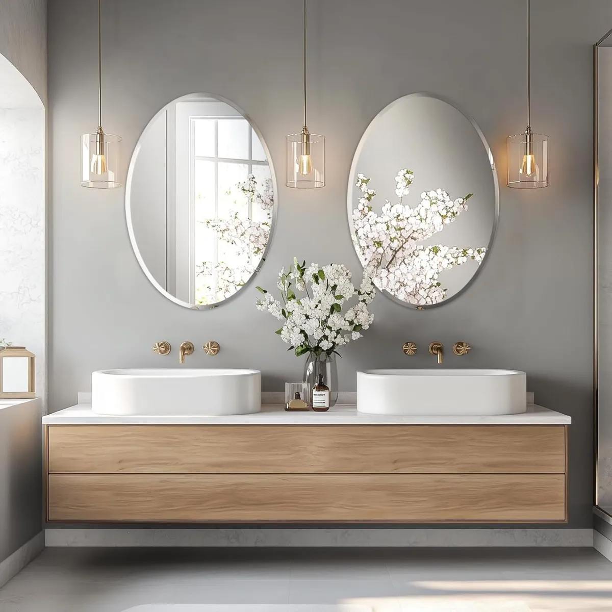 Oval Wall Mirror Silver Frameless : 50 x 70cm - Image 3