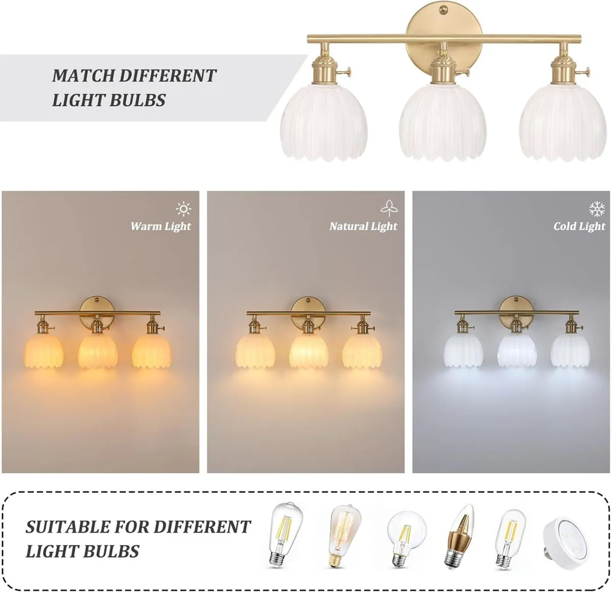 Bathroom Wall Light Fixtures Over Mirror 3-Light - Image 4