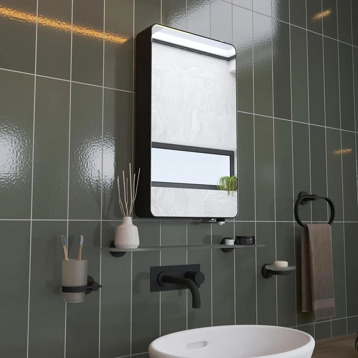 Arun Matt Black Bathroom Sink Cabinet - Rotating - Image 2