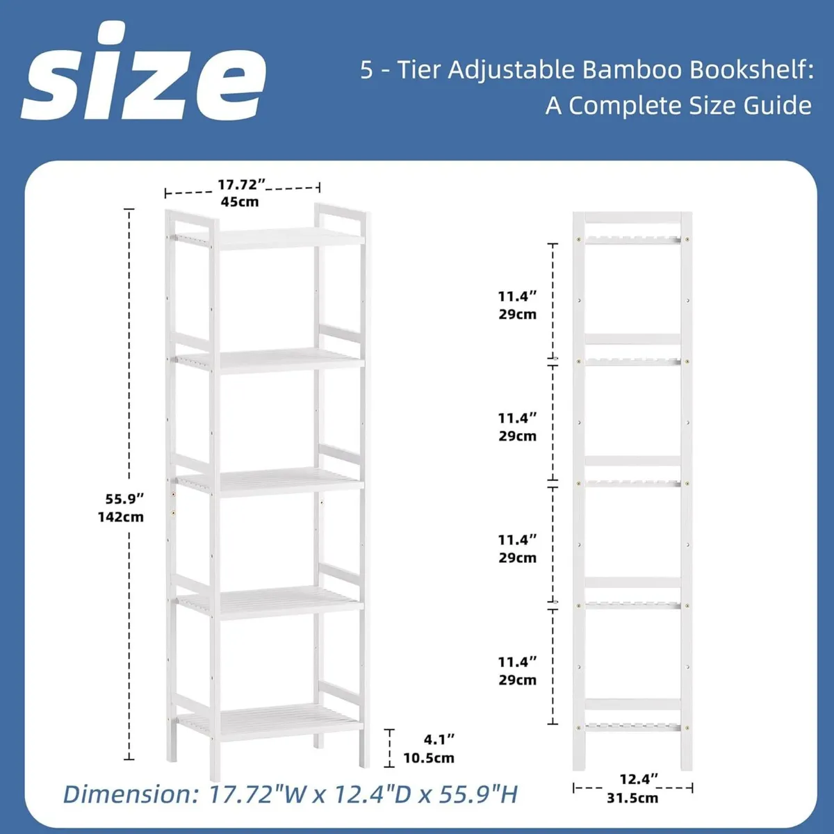 White Bamboo Bookshelf Tall Narrow Bookcase - Image 3