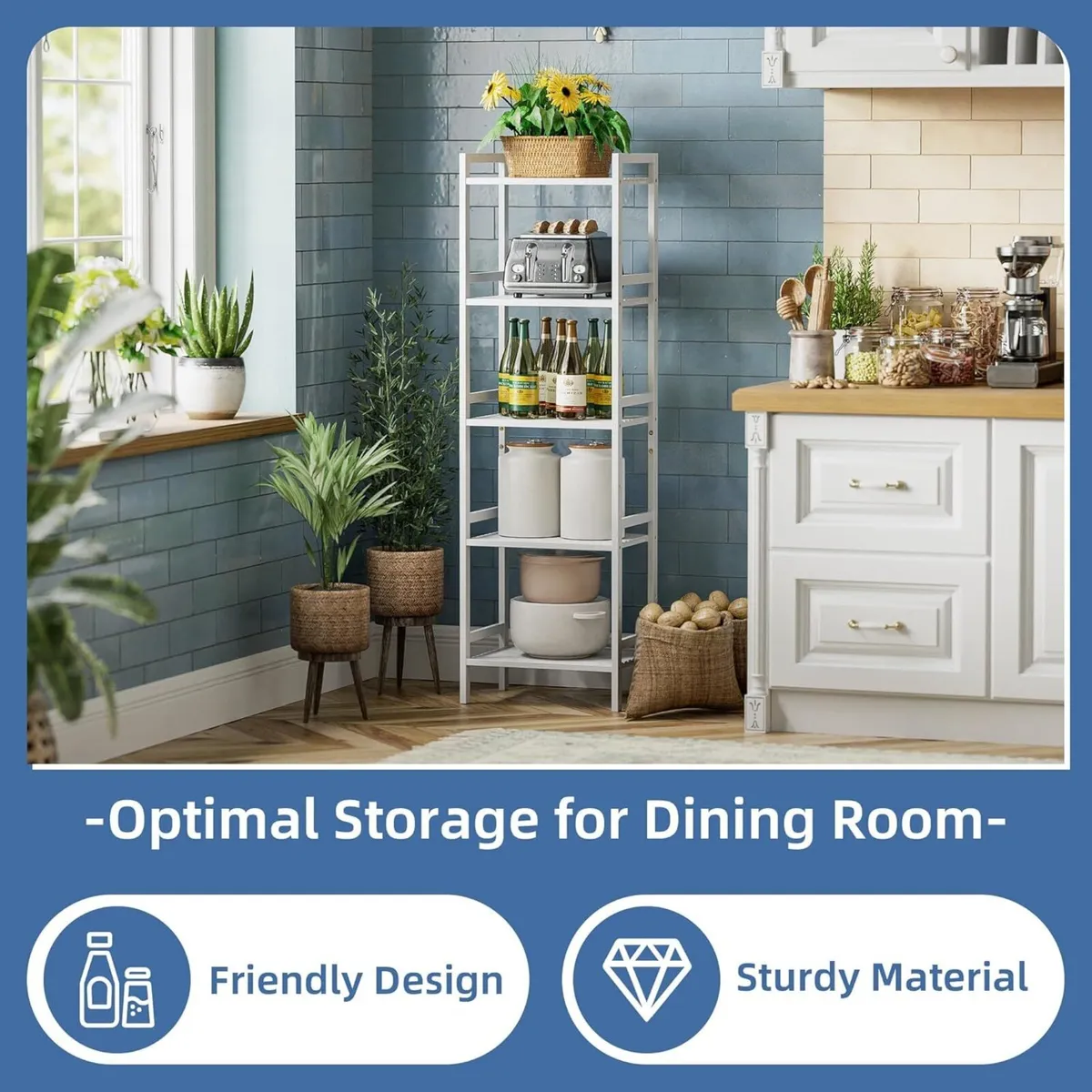 White Bamboo Bookshelf Tall Narrow Bookcase - Image 4