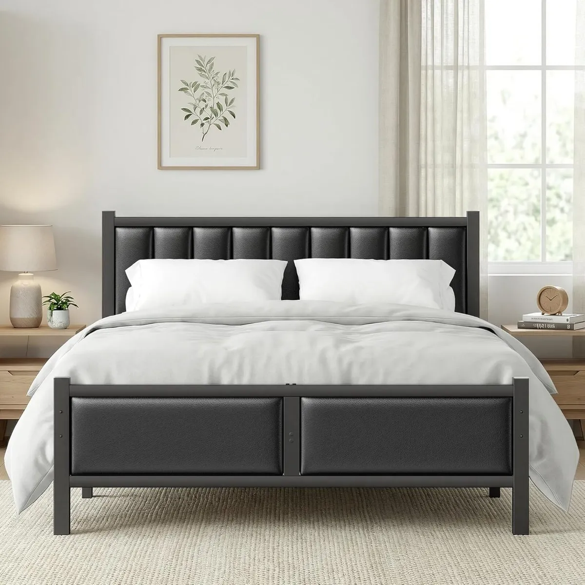 Double Bed Frame with Upholstered Headboard 4ft6 - Image 1