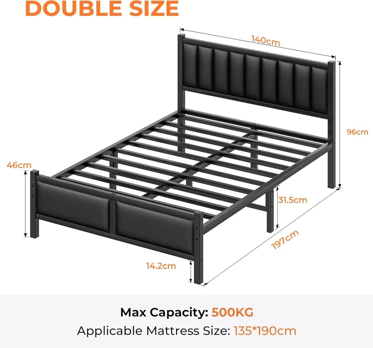 Double Bed Frame with Upholstered Headboard 4ft6 - Image 2