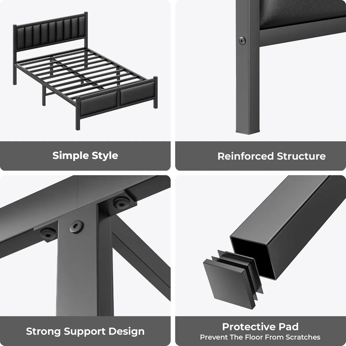 Double Bed Frame with Upholstered Headboard 4ft6 - Image 4