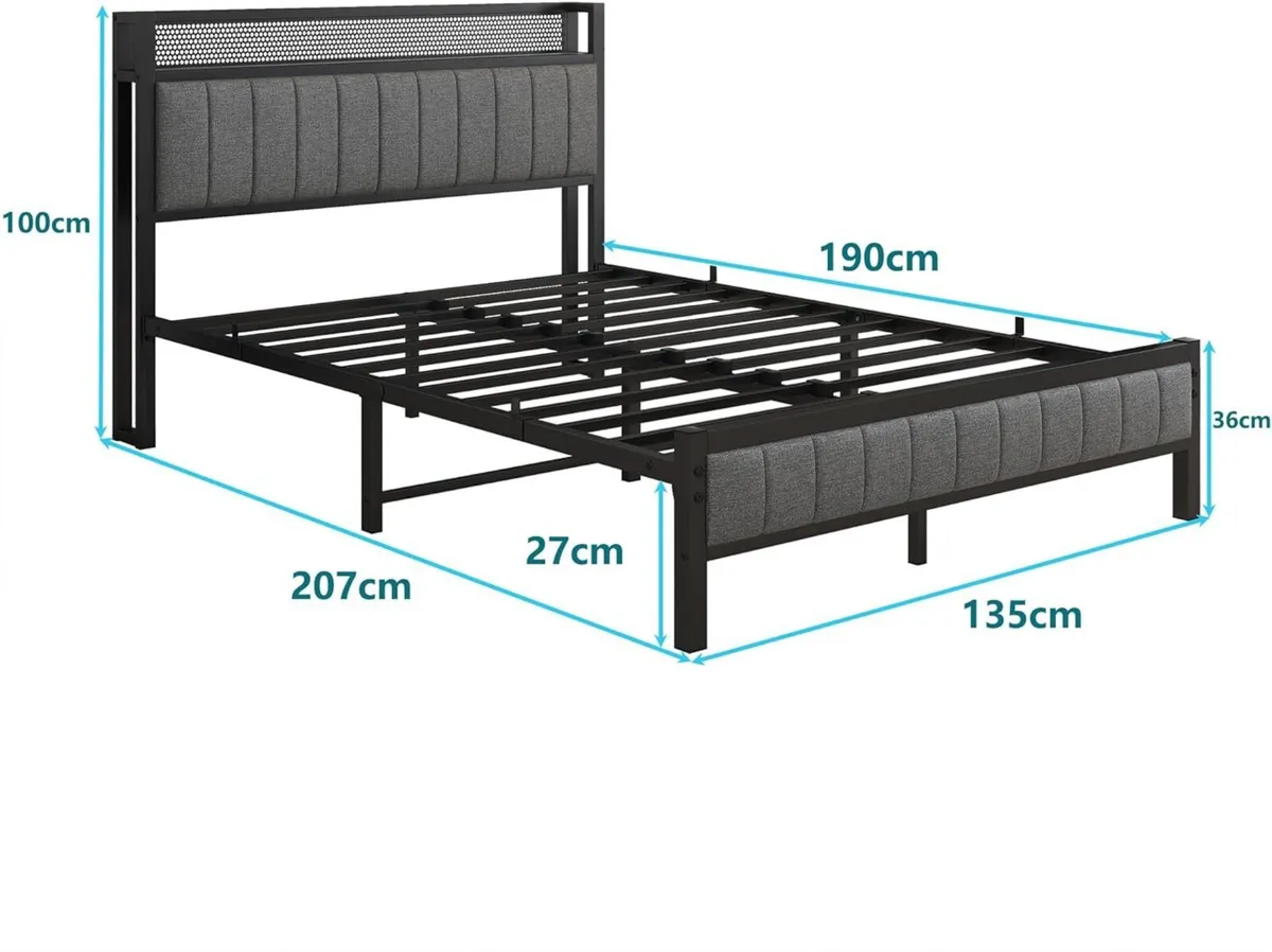 Double Bed Frame With Storage Headboard Upholstere - Image 2
