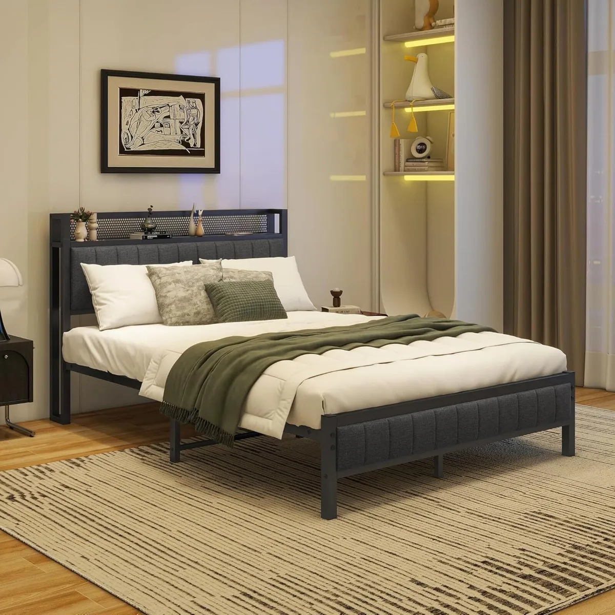 Double Bed Frame With Storage Headboard Upholstere - Image 3