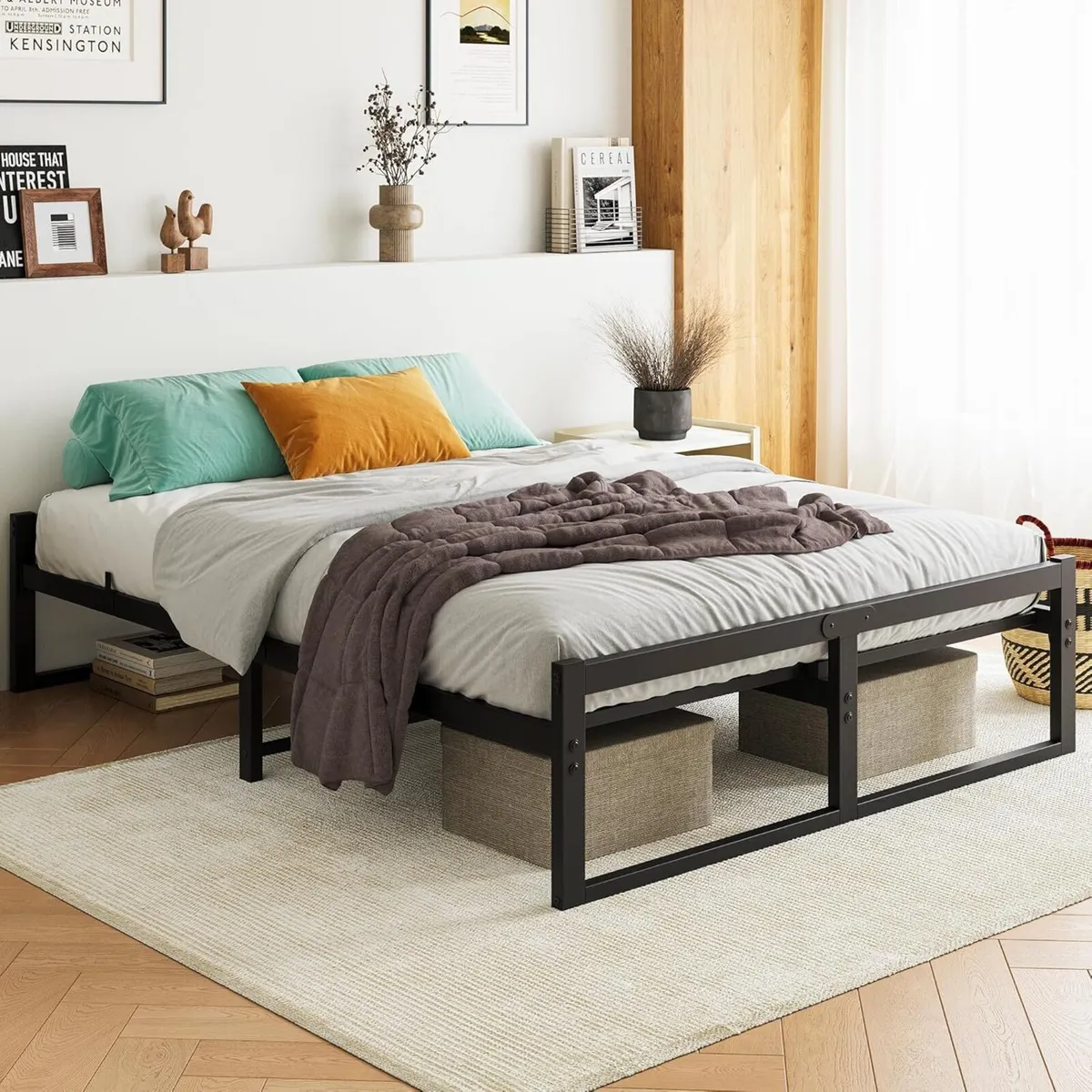 King Size Metal Bed Frame Platform with Mattress - Image 1
