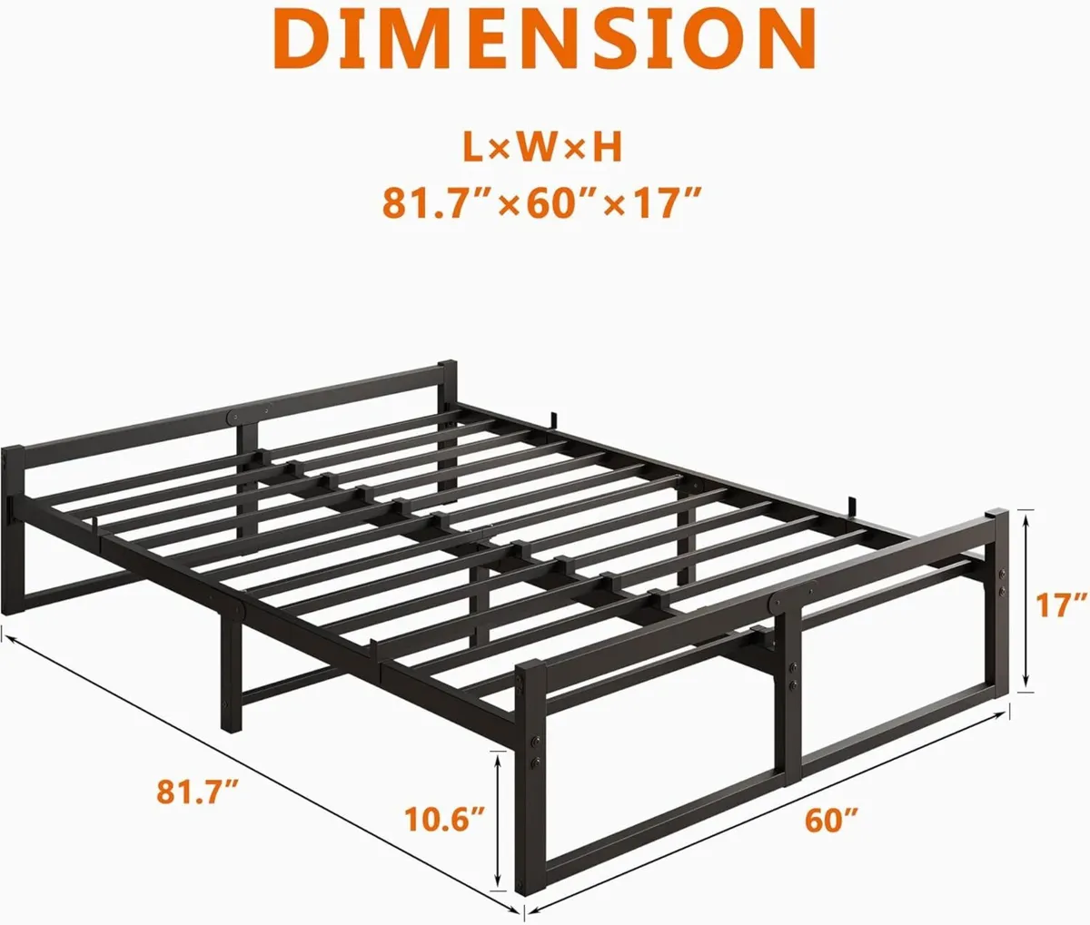 King Size Metal Bed Frame Platform with Mattress - Image 2