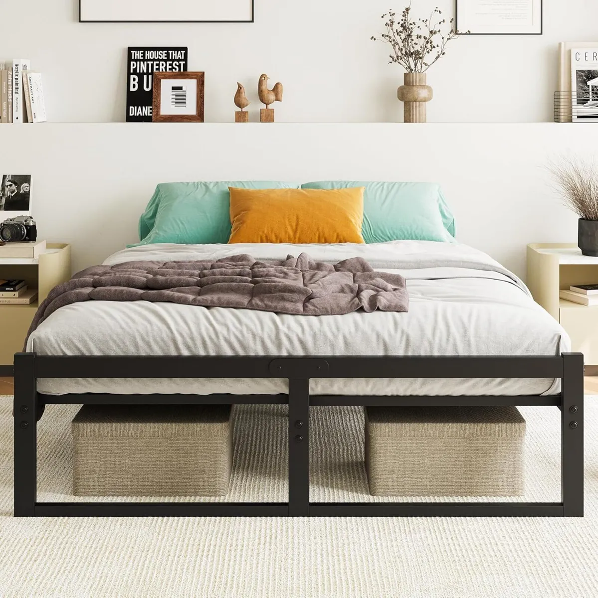 King Size Metal Bed Frame Platform with Mattress - Image 3