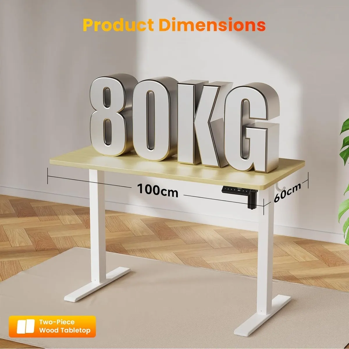 100 x 60 cm Standing Desk Electric Height - Image 3