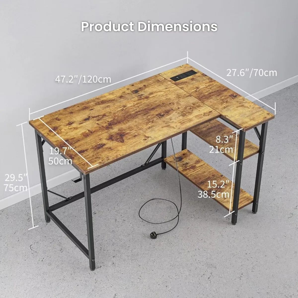 120 x 70cm Corner Computer Desk with Power - Image 3