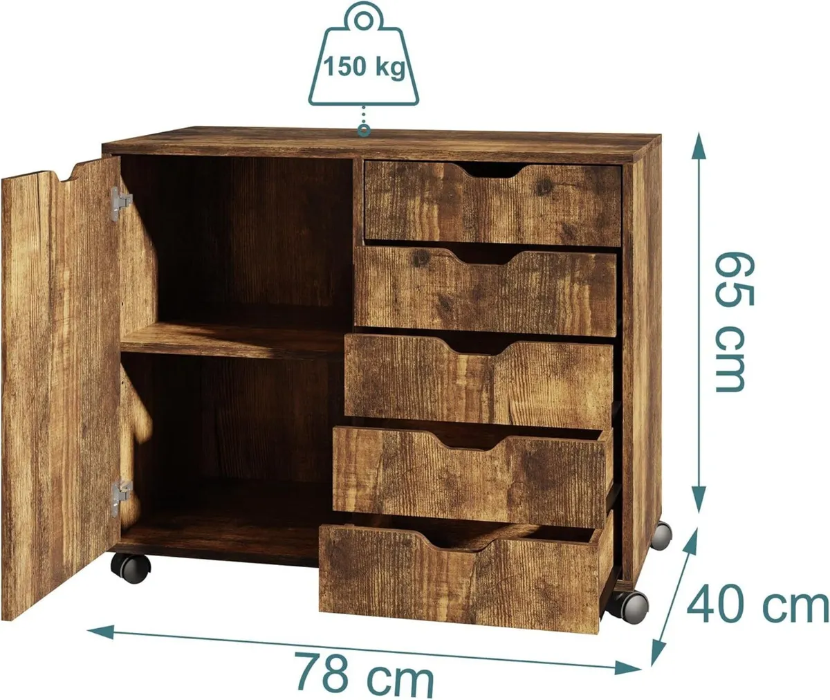 mobile storage cabinet 5 drawers 2 compartments - Image 3
