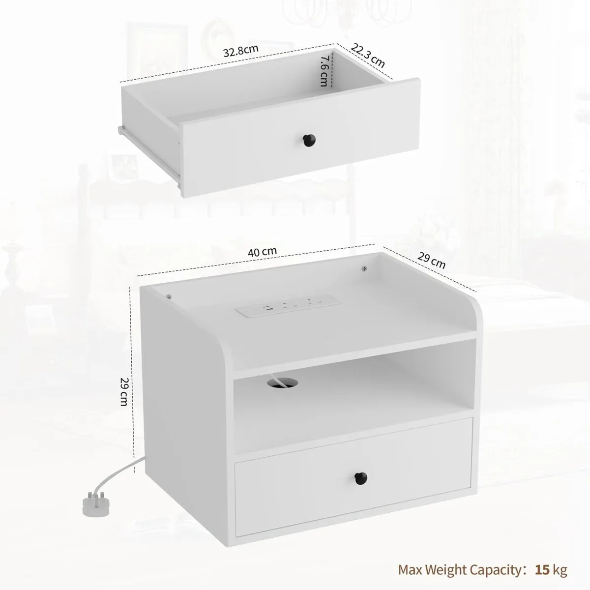 Bedside Table Set of 2 with LED and Charging - Image 3