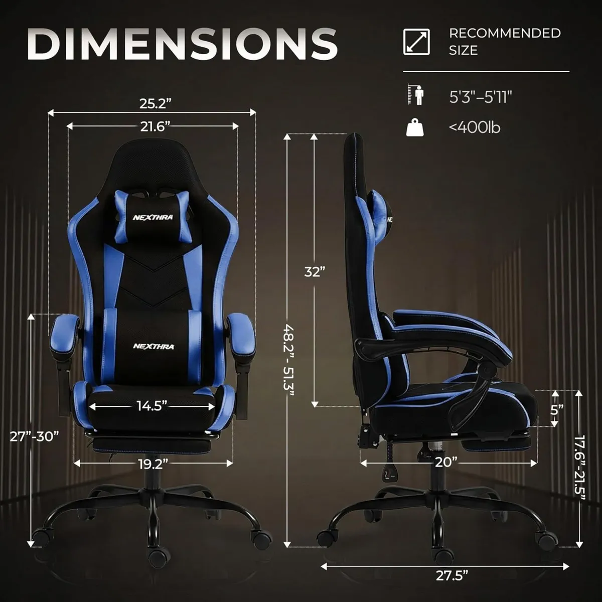 Gaming Chair with Footrest Lumbar Ergonomic - Image 3
