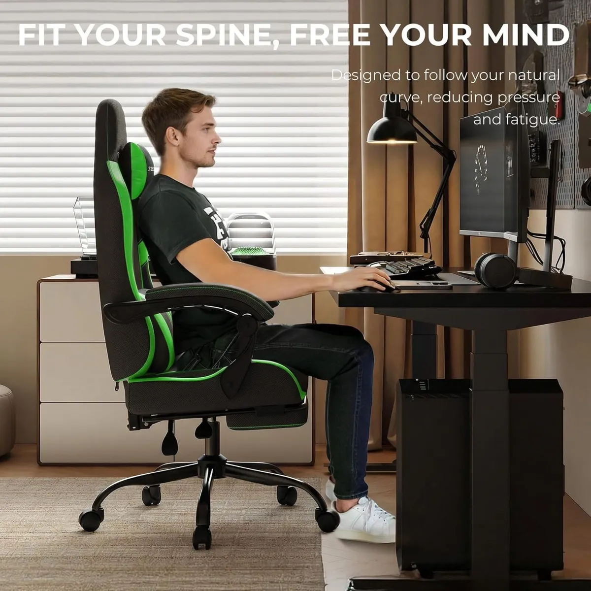 Gaming Chair with Footrest Lumbar Ergonomic - Image 4