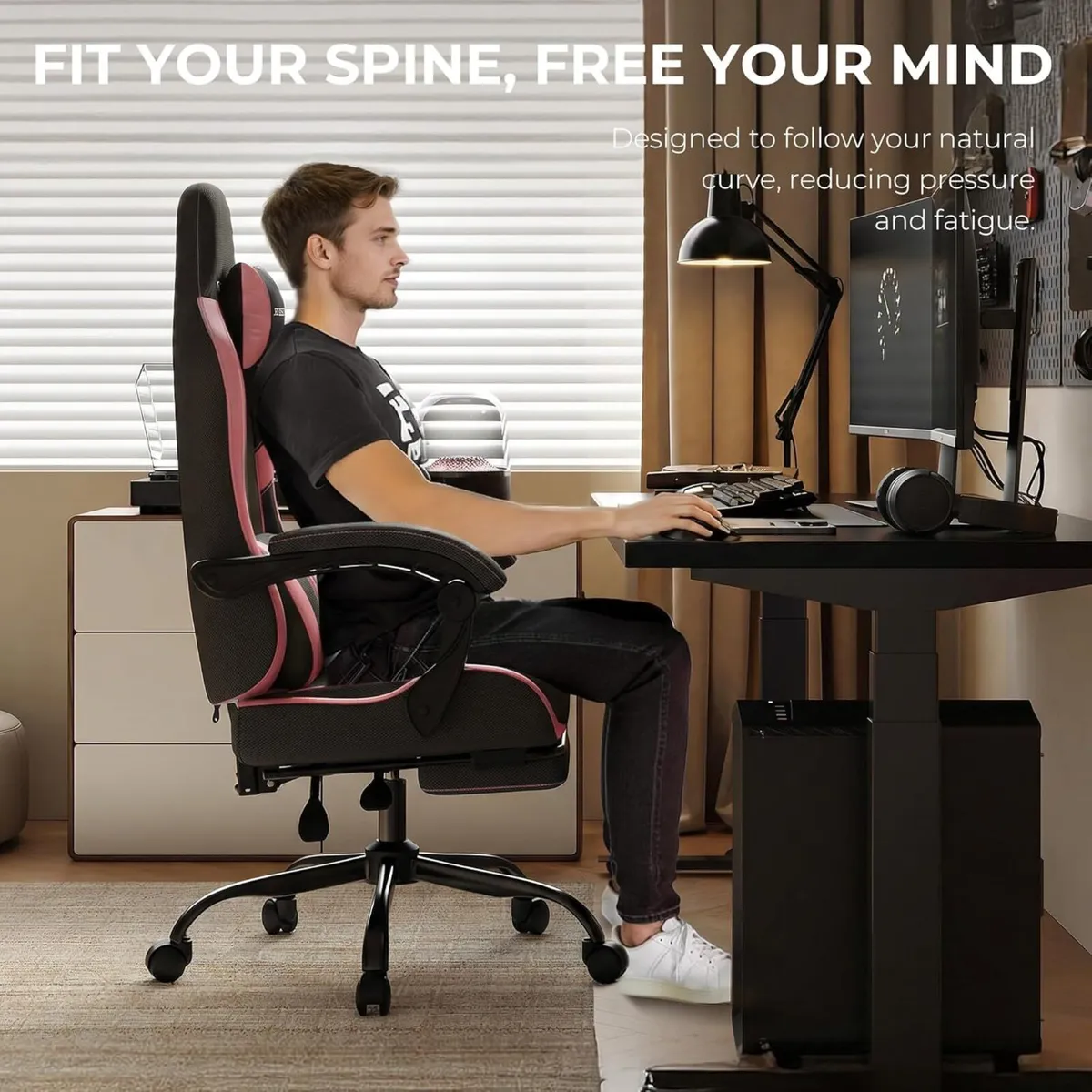 Gaming Chair with Footrest Lumbar Ergonomic - Image 4