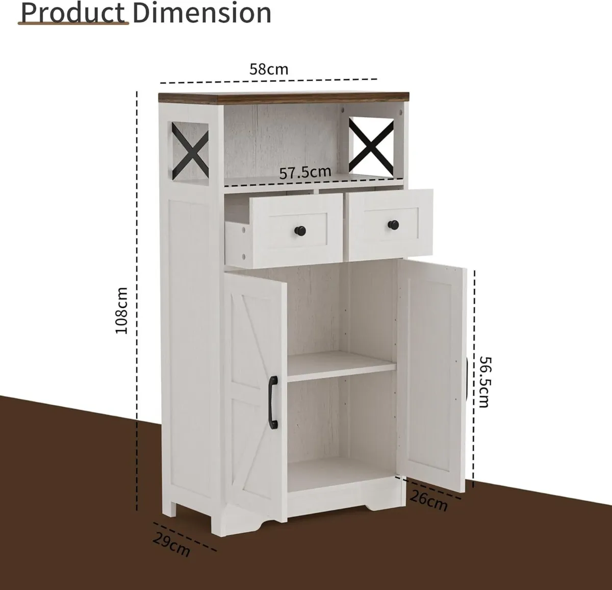 Sideboard Cabinet Kitchen Storage with 2 Drawers - Image 2