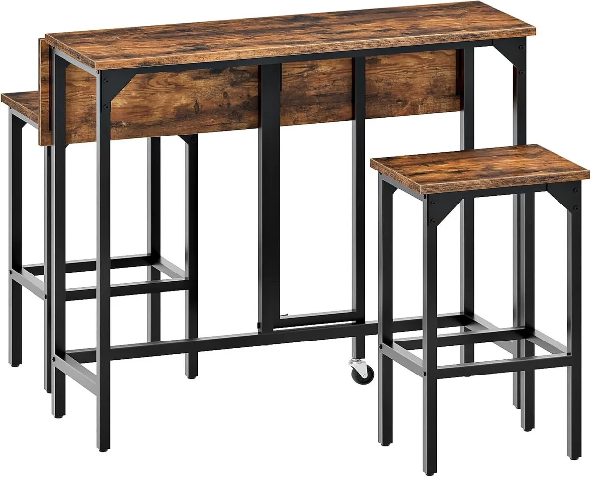 Breakfast Bar Table with 2 Stools 100 cm Folding - Image 1