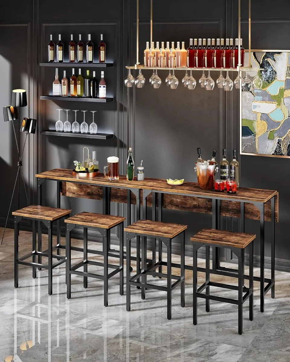 Breakfast Bar Table with 2 Stools 100 cm Folding - Image 2