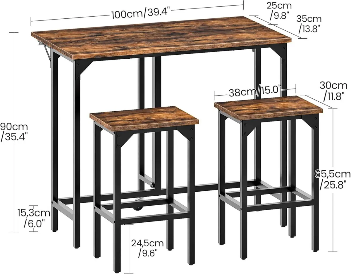 Breakfast Bar Table with 2 Stools 100 cm Folding - Image 3