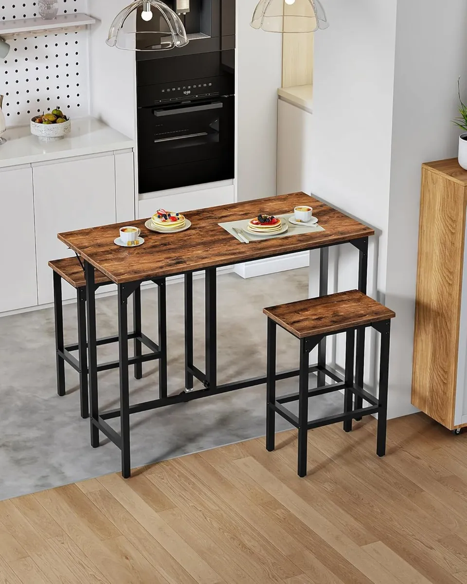 Breakfast Bar Table with 2 Stools 100 cm Folding - Image 4