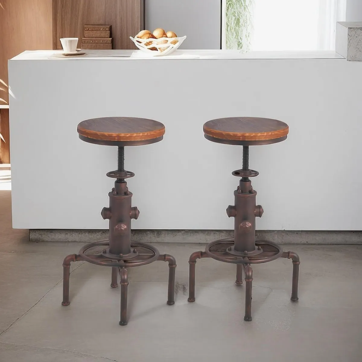 Antique Vintage Industrial Barstool Solid Wood - Image 2