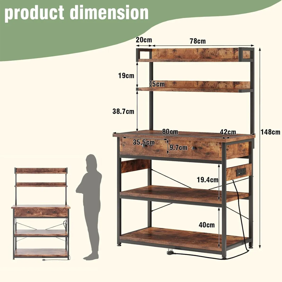 Kitchen Baker's Rack Storage Shelves with 2 - Image 2