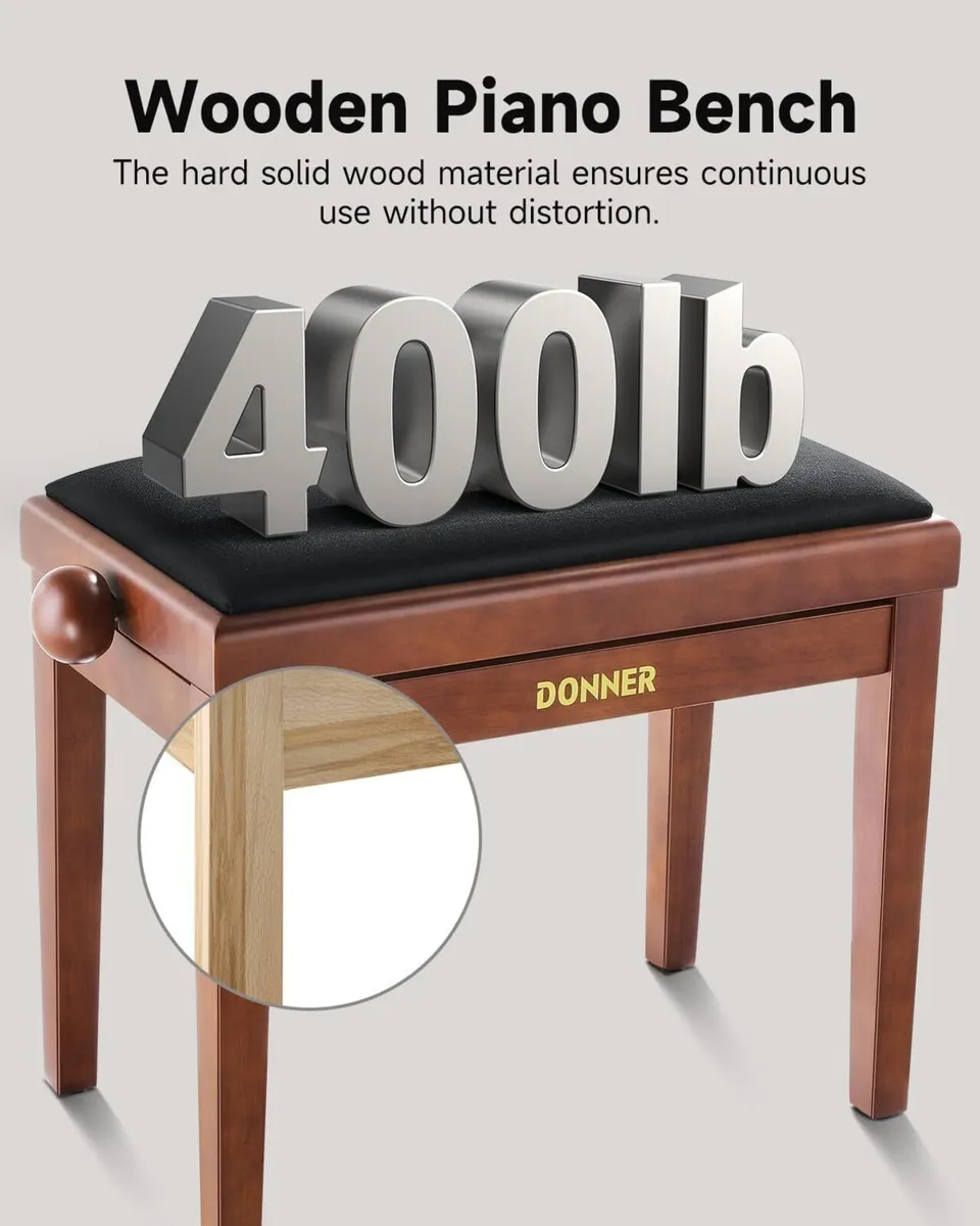Adjustable Piano Stool Solid Wood Bench Keyboard - Image 4