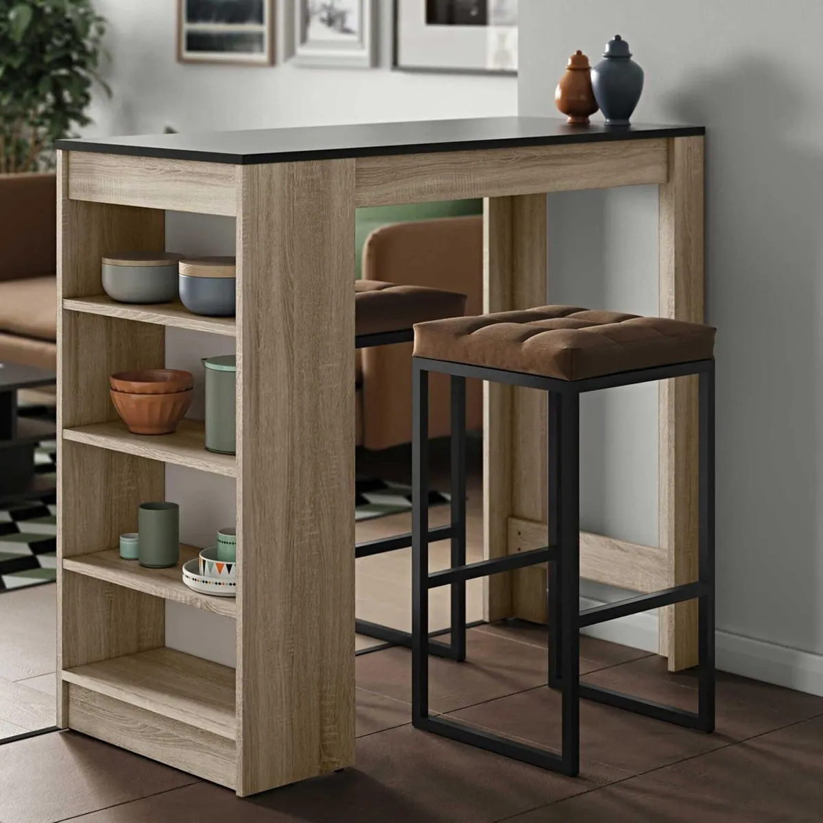 TEMAHOME Aravis High Table Bar Oak/Black 50 x 115 - Image 4