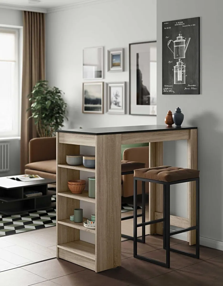 TEMAHOME Aravis High Table Bar Oak/Black 50 x 115 - Image 2