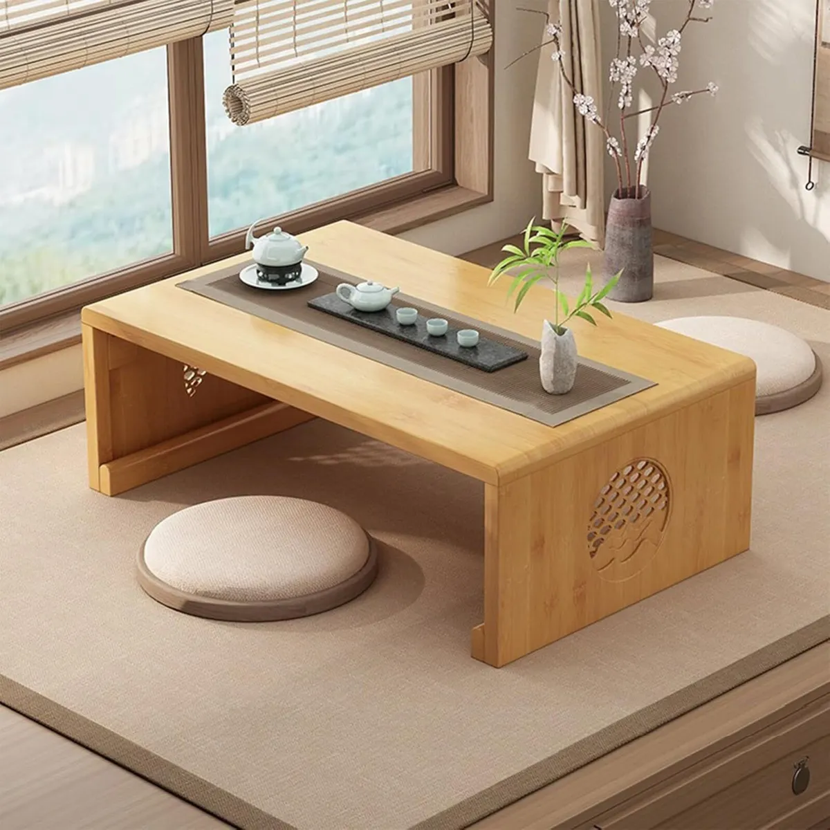 Bamboo Chinese Tea Floor Table Japanese Foldable - Image 1