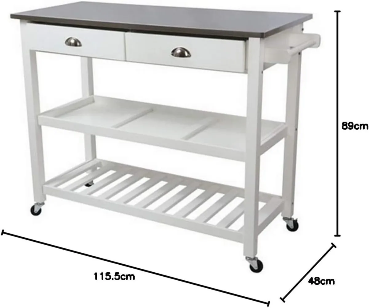 Kitchen Island Rolling Utility Trolley Cart with - Image 2