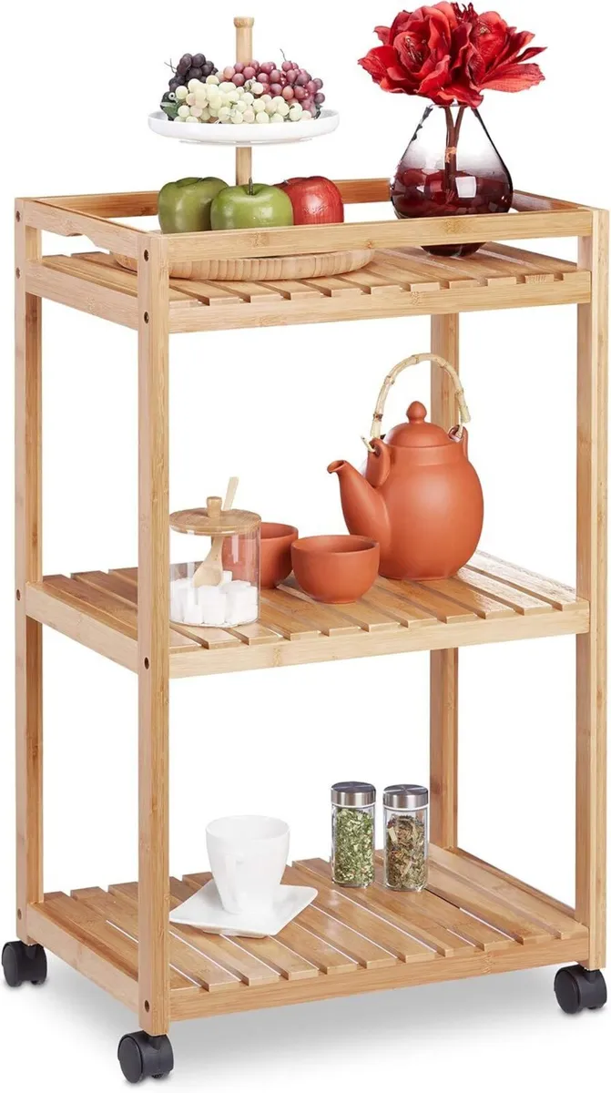 Bamboo Serving Trolley 3-Tier Kitchen Cart - Image 1