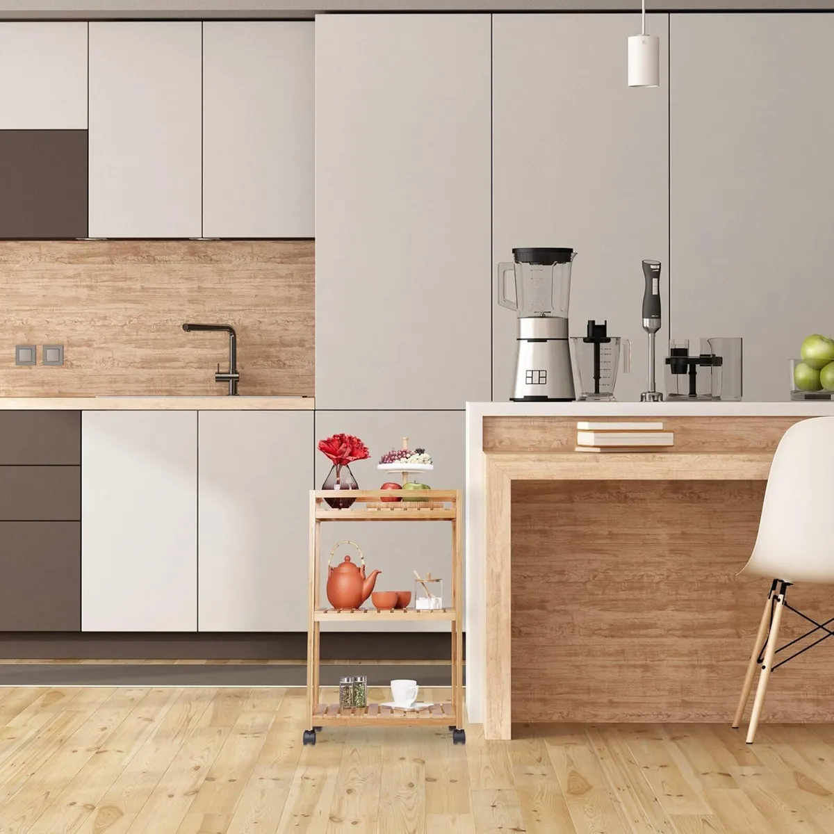 Bamboo Serving Trolley 3-Tier Kitchen Cart - Image 2